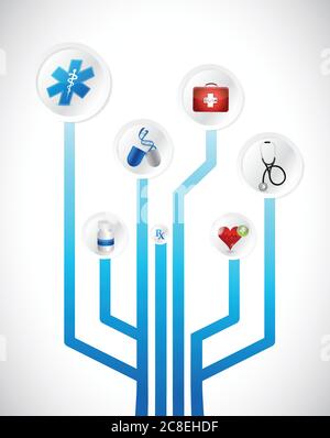 Schema di circuito di concetto medico disegno di illustrazione su bianco Illustrazione Vettoriale