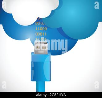 Ricezione di informazioni dal cloud. Disegno di illustrazione su sfondo bianco Illustrazione Vettoriale