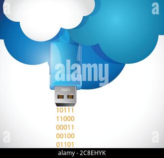 Invio di informazioni dal cloud. Disegno di illustrazione su sfondo bianco Illustrazione Vettoriale