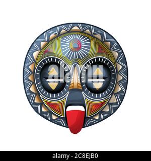 Illustrazione vettoriale di una maschera tribale su sfondo bianco Illustrazione Vettoriale