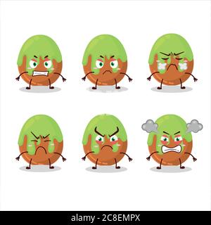 Choco verde caramella personaggio cartoon con varie espressioni arrabbiate Illustrazione Vettoriale