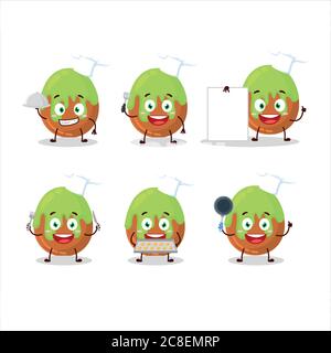 Personaggio cartoon di caramelle verde cioccolato con varie emoticon chef Illustrazione Vettoriale