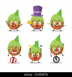 Personaggio cartoon di caramelle verde cioccolato con vari spettacoli circensi Illustrazione Vettoriale