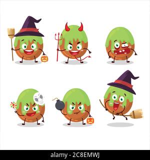 Emoticon di espressione di Halloween con carattere cartoon di caramella verde cioccolato Illustrazione Vettoriale