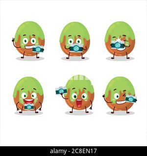 Fotografo professione emoticon con il carattere caramella verde cioccolato cartoon Illustrazione Vettoriale