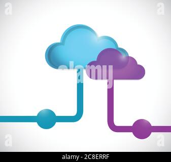 Disegno di illustrazione della rete di collegamento di cloud computing a colori su sfondo bianco Illustrazione Vettoriale