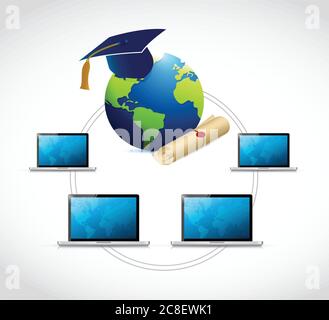 Progettazione di un'illustrazione del concetto di rete informatica su sfondo bianco Illustrazione Vettoriale