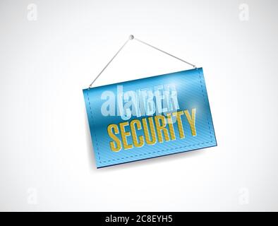 Il design dell'illustrazione di banner sospeso di Cyber Security su sfondo bianco Illustrazione Vettoriale