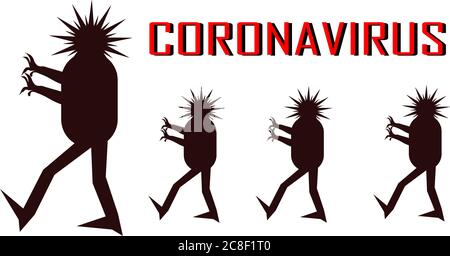 Corona virus mostro cartoon andare con gruppo con testo illustrazione sfondo. Illustrazione Vettoriale