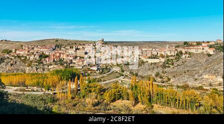 Veduta aerea della città di Selpulveda, Segovia, Spagna Foto Stock