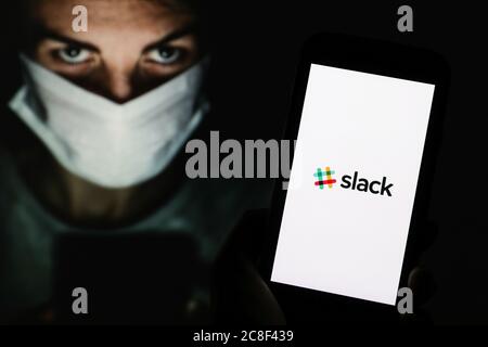 In questa foto illustrazione un lasco visto il logo visualizzato su uno smartphone. Foto Stock