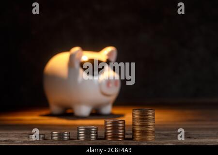 accumulo di denaro. airbag finanziario. banca piggy con monete Foto Stock