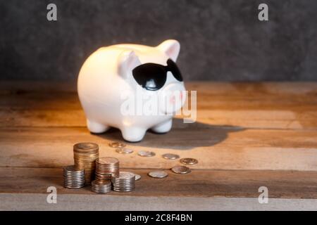 accumulo di denaro. airbag finanziario. banca piggy con monete Foto Stock