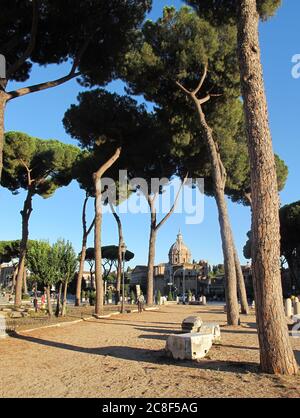 ROM, Italia. 18 luglio 2020. Vista dei fori Imperiali. Il numero di turisti stranieri nella capitale italiana è estremamente basso a causa della pandemia di Corona. (Per dpa 'la Roma Vecchia è ringiovanente - la capitale italiana deve reinventarsi') Credit: Petra Kaminsky/dpa/dpa/Alamy Live News Foto Stock