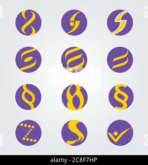 Set di dodici icone arrotondate astrate, lettere S, Infinito e simboli di paragrafo Illustrazione Vettoriale