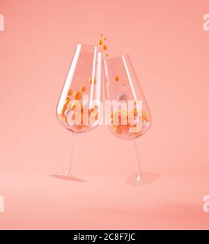 Due bicchieri da champagne con rendering 3d Foto Stock