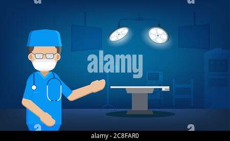 Chirurgo in sala chirurgica disegno piano illustrazione vettoriale Illustrazione Vettoriale