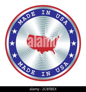Fabbricato in USA sigillo o timbro. Segno rotondo di ologramma per il disegno dell'etichetta e la commercializzazione nazionale degli Stati Uniti. Etichetta di produzione locale Illustrazione Vettoriale