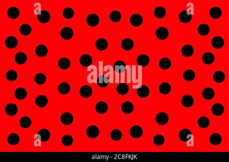 Sfondo rosso con macchie nere, fondo modello ladybug per confezionamento, tessuto, carta da parati, materiale tessile ed elemento stampato Foto Stock