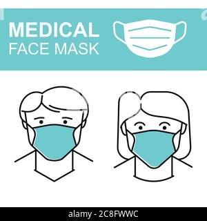Informazioni sul poster, uomo e donna in protezione medica maschera viso. Illustrazione Vettoriale