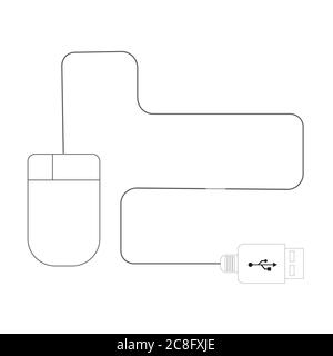 Disegno di linea vettoriale del mouse USB su sfondo bianco Illustrazione Vettoriale