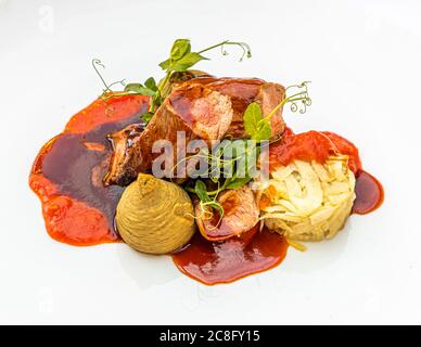 Piatto gourmet by Hotel Krone Chef de Cuisine Peter Prüfer a Weil am Rhein, Germania Foto Stock