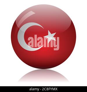 Sfera di vetro della bandiera turca sulla superficie dello specchio luminoso illustrazione vettoriale Illustrazione Vettoriale
