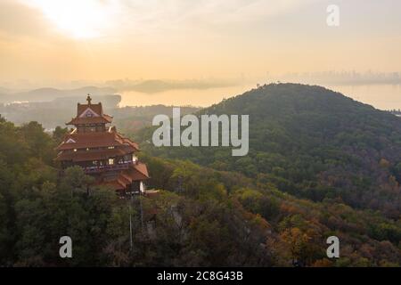 Fotografia aerea scenario di Wuhan Lago Est della provincia di Hubei, Cina.Est Area panoramica del lago di Wuhan Foto Stock