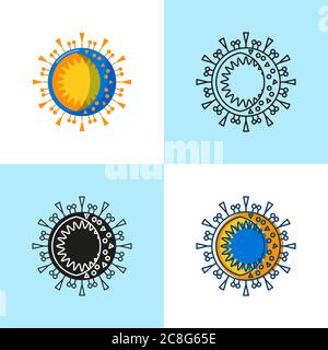 Icona a cella di coronavirus impostata in stile piatto e lineare. Collezione di simboli virus Covid 19. Illustrazione vettoriale. Illustrazione Vettoriale