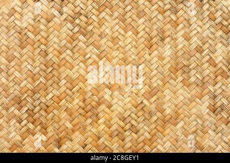 Tessuto di legno di bambù tessuto e modello per sfondo. Wave di rattan artigianale carta da parati Foto Stock