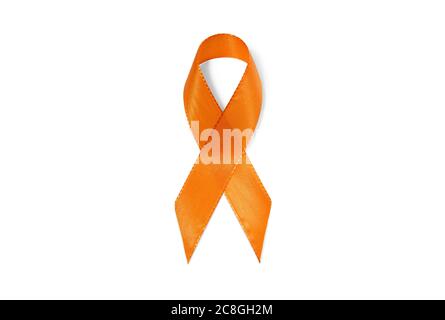 Simbolo immagine consapevolezza nastro arancione, nastro, segno di solidarietà, sclerosi multipla, leucemia, cancro ai reni Foto Stock