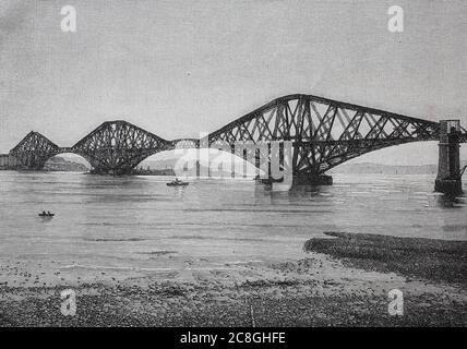 Il Forth Bridge, un ponte ferroviario a sbalzo che attraversa il Firth of Forth, nella parte orientale della Scozia, 1890 Foto Stock