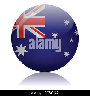 Australian flag vetro sfera sulla superficie dello specchio luminoso illustrazione vettoriale Illustrazione Vettoriale