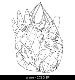 Borsa eco stringa graphic isolato nero bianco illustrazione vettore Illustrazione Vettoriale