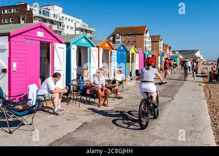 Pittoresca spiaggia di capanne, Seaford, East Sussex, Regno Unito Foto Stock