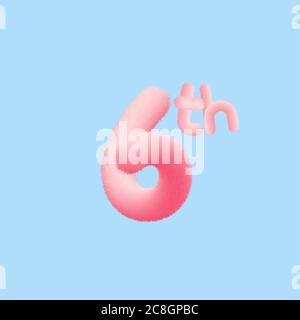 Numero 6 effetto 3D fur realistico. Illustrazione vettoriale per il tuo sesto 3D realistico effetto pelliccia numero di disegno raccolta compleanno, anniversario, Christm Illustrazione Vettoriale