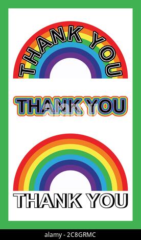 Set di testo di ringraziamento con arcobaleno Illustrazione Vettoriale
