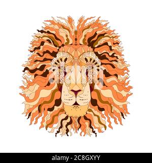 Disegno a mano stile di schizzo astratto colorato ritratto di leone isolato su sfondo bianco. Illustrazione vettoriale. Illustrazione Vettoriale