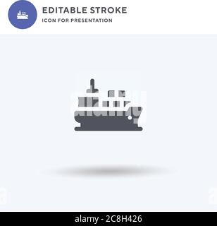 Vettore icona nave da carico, segno piatto riempito, pittogramma solido isolato su bianco, illustrazione del logo. Icona della nave da carico per la presentazione. Illustrazione Vettoriale