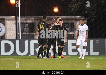 Orlando Florida USA . 23 luglio 2020. I giocatori del LAFC festeggiano il gol durante il torneo MLS is Back all'ESPN Wild World of Sport di Orlando, Florida USA. Foto: Marty Jean-Louis Foto Stock