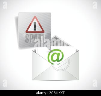 Disegno di illustrazione di email di spam sopra uno sfondo bianco Illustrazione Vettoriale