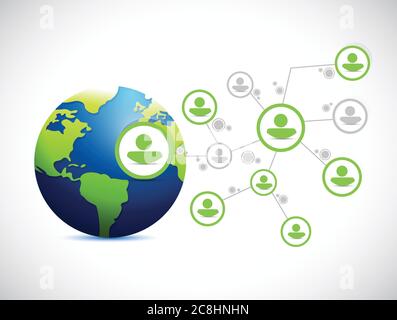 Disegno di illustrazione della connessione di rete globo su sfondo bianco Illustrazione Vettoriale
