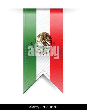 Disegno di illustrazione del banner della bandiera del Messico su sfondo bianco Illustrazione Vettoriale