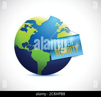 Design di illustrazioni per il mondo e i banner di Cyber Security su sfondo bianco Illustrazione Vettoriale