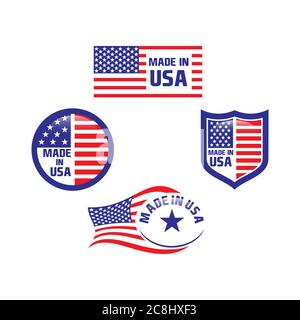 Set di etichette Made in the usa, emblema di prodotto americano.EPS 10 Illustrazione Vettoriale