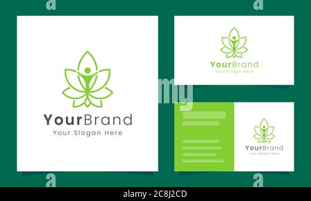 le persone e il logo delle foglie sono perfetti per spa, salone, yoga, bellezza, relax, salute business Illustrazione Vettoriale