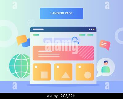 Landing page concetto sito web wireframe interfaccia modello sfondo del globo bolla parlare con stile piatto. Illustrazione Vettoriale