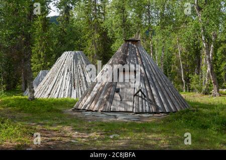 Goahti o capanna in lapponia svedese Foto Stock