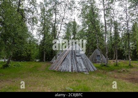 Goahti o capanna in lapponia svedese Foto Stock