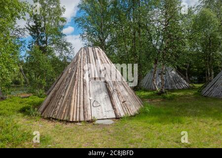 Goahti o capanna in lapponia svedese Foto Stock